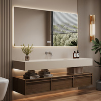 Meuble-lavabo de salle de bain en pierre de haute qualité, personnalisé, étanche, avec panneau, miroir, lavabo et robinet
