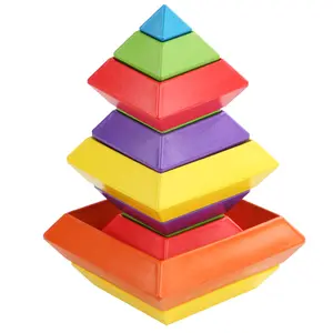 Torre de pirâmide de madeira, brinquedo educativo de blocos de construção para crianças, faça você mesmo