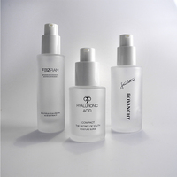Ensemble d'emballage cosmétique en verre dépoli de luxe bouteille à pompe de lotion en bambou et pot de crème avec couvercle en bambou