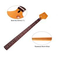 Manche de basse jazz 4 cordes avec touche en palissandre, finition satinée, rayon de 12 pouces, trous de 18 mm, 20 frettes, bois d'érable, finition satinée