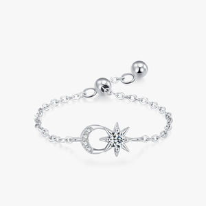 Ailmay Charms 925 Sterling Silver Sun Meet Moon Anillos de cadena ajustables <span class=keywords><strong>para</strong></span> vacaciones y <span class=keywords><strong>citas</strong></span> de mujeres - Product Image 1