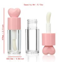 Tubes de brillant à lèvres ronds roses de 4 ml (0,13 oz) avec grand applicateur pour DIY, conteneur de brillant à lèvres en forme de cœur avec pinceau épais