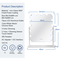 Miroir de maquillage BUYWAY Hollywood avec ampoules LED, miroir de table blanc avec piliers inclinables et commande tactile