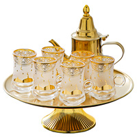 Service à thé en verre avec théière en acier inoxydable doré, plateau et cafetière – Ensemble pour salon et maison