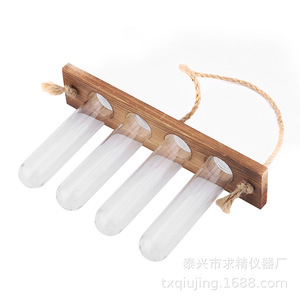 Seeking Excellence Wall Mounted Hydroponic Plant Holder 1 Layer 4 Tube Wooden Rack Glass Test Tube Decorative Home Greenery - Product Image 5