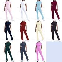 Ensemble de yoga personnalisé pour femme avec logo – Haut court zippé à col montant et leggings évasés taille haute pour entraînement, gym et fitness