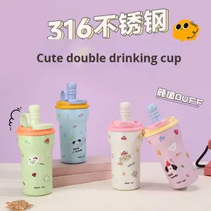Nuova tazza di paglia di cartone animato carina in acciaio inossidabile 316 con isolamento in acciaio inossidabile per sport all'aria aperta regali di lavoro sottovuoto - Product Image 4