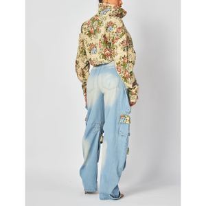 Güz yeni moda kısa çiçek üst ceket çok cep Denim kargo pantolon kadın rahat 2 parça Set Sehe moda - Product Image 5
