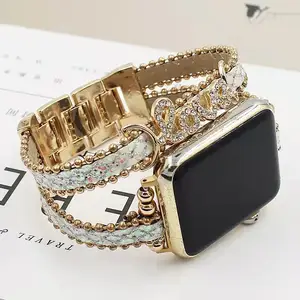 COOLYEP pedra natural para apple watch band gem artesanal luxo pulseira de couro pulseira de relógio inteligente para apple watch series strap