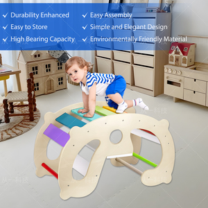 Mecedora de arcoíris de madera para exteriores personalizada al por mayor para bebé, marco de escalada de madera multifunción para niños, caballo mecedora para bebé - Product Image 3