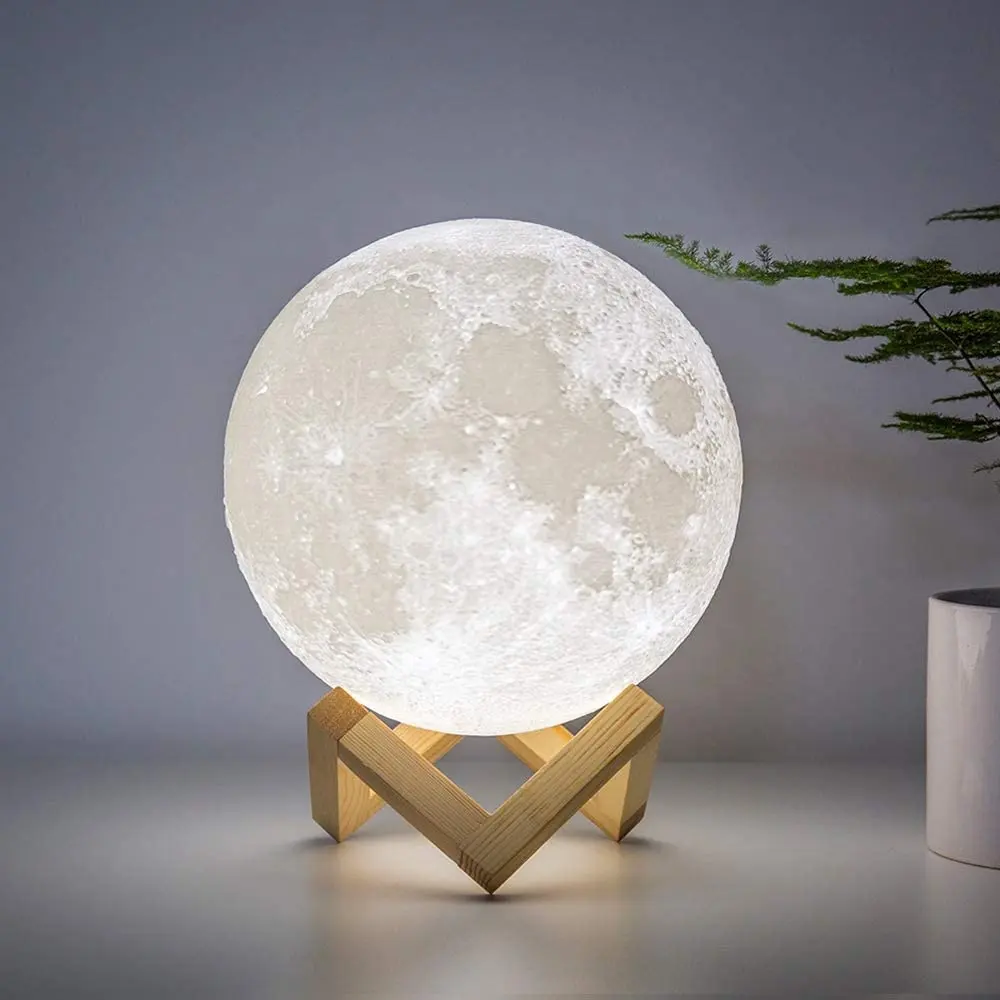 Touch Control Dimmable Two Colour Moon Lamp Usb Rechargeable Lunar Bedrooms Led Moon Night Light
