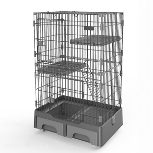 Vente en gros : Grande cage pour animaux domestiques en fil d'acier inoxydable, 3 niveaux, avec roues universelles amovibles, bac à litière et rangement - Product Image 1