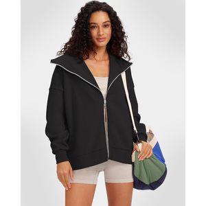 Sweat-shirt en polaire surdimensionné à fermeture éclair pour femme FOXA, veste décontractée pour l'automne et l'hiver, tissu anti-rétrécissement - Product Image 3