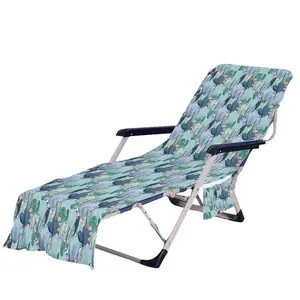 カスタマイズされたデザインマイクロファイバーテリーカスタムプリントシーチェアビーチタオル寝椅子スイミングプールチェアカバーポケット付き