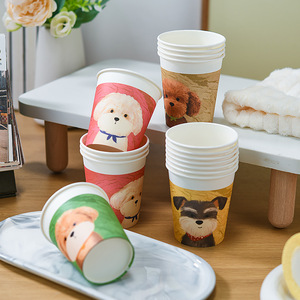 Vasos de papel desechables con diseño de cachorro de pintura al óleo, 250 ml, gruesos, con dibujos animados bonitos, para fiestas - Product Image 2