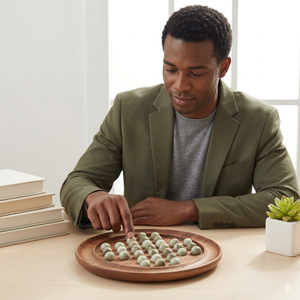 Jeu de solitaire en bois avec marbres |   Plateau Premium Brainvita |   Jeu pour le développement de l'esprit et l'amélioration des compétences des enfants |   Cadeau artisanal unique - Product Image 1
