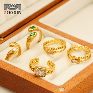ZOGXIN Fashion Gold Zircon Open Ring For Women Geometric Design Party Jewelry - Product Image 1