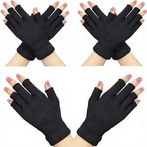 Gants tricotés sans doigts de couleur unie, gants d'hiver pour poignets, compatibles écran tactile, pour usage extérieur - Product Image 1