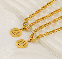 Nuevo Collar Redondo con Letras del Alfabeto Inglés, Cadena Cubana, Dijes con Iniciales, Collar con Colgante Redondo para Mujer