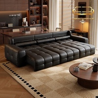 Canapé trois places électrique en cuir véritable Lawrence, style minimaliste, pour salon, nouveau modèle 2025, fonction de relaxation et de couchage, canapé-lit double usage