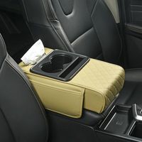 Coussin d'accoudoir de luxe en cuir pour voiture, avec sac de rangement pour console centrale, support de main et boîte à mouchoirs (taille universelle)