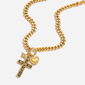 Cross Necklace With Zircon Star Charm Gold Chain Pendant For Women Gift Jewelry - Product Image 1