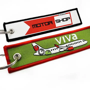 Bán Buôn Thiết Kế Logo Vải Quần Áo Móc Khóa Thêu Thương Hiệu Keyring Tùy Chỉnh Thêu Thẻ Chìa Khóa Máy Bay Phản Lực Thẻ - Product Image 4