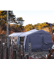 Tente de camping gonflable hexagonale de luxe en tissu de coton, double couche, quatre saisons, avec colonnes d'air en PVC épaissi, connectable pour le camping