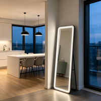 Miroir LED intelligent de forme ovale avec cadre en alliage d'aluminium, design décoratif écologique, mural ou sur pied, pour la maison et le commerce