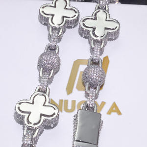 NUOYA Glacé Trèfle à Quatre Feuilles Sphérique Cubain Chaîne Bracelet Or Argent Plaqué Diamant Zircon Bijoux Hip Hop - Product Image 5