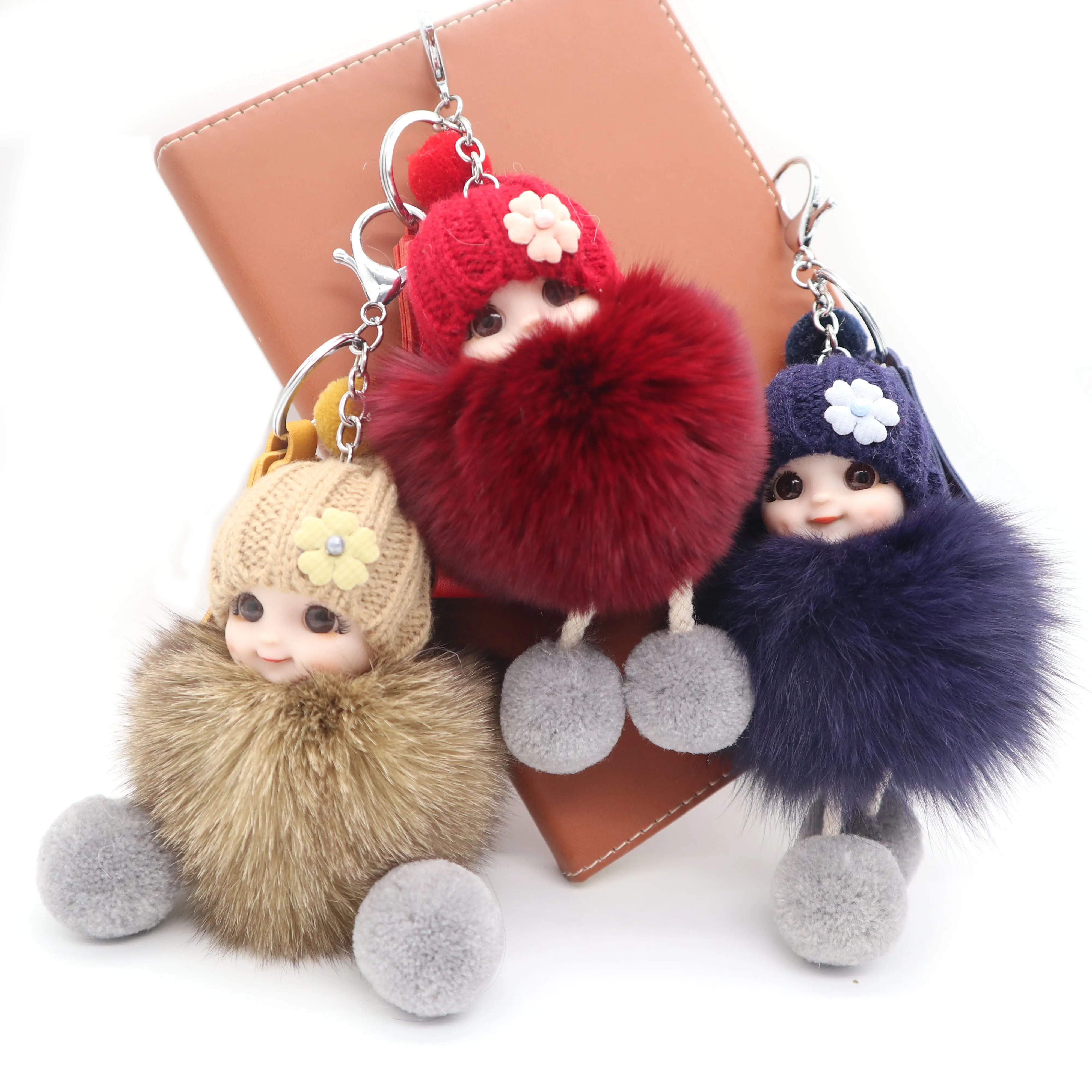 Custom Cute Plush Smiling Baby Keychains Fluffy Plush Doll Keychain For Women Girl Bags Pendant for Valentines Day Gift 2024