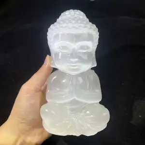 Bán buôn chữa bệnh tự nhiên đá pha lê chạm khắc đẹp selenite phật cho trang trí