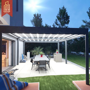 Pérgola negra bioclimática motorizada para exteriores, cenador de aluminio impermeable <span class=keywords><strong>con</strong></span> operación remota de acrílico gris en pérgola blanca y negra - Product Image 5