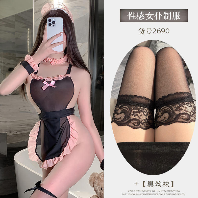 Completo da Cameriera Sexy + Calze Nere in Pizzo