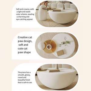 Modern <b>Round</b> Coffee <b>Table</b> Glass & Wood Panel Living Room Furniture - Product Image 5