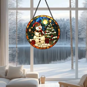 <strong>Christmas</strong> Snowman Glass Ornament Courtyard Decoration Cafe Window Sun Catcher Hanging <strong>Artwork</strong> - Product Image 1