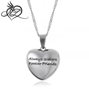 LOORDON Always Sisters Forever Friends High Polished Stainless Steel Heart Pendant Necklace