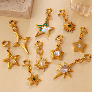 Dijes de estrella y sol de acero inoxidable chapados en oro de 18 quilates, accesorios de joyería DIY, colgante unisex para collar o pulsera - Product Image 3