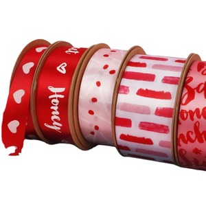 Custom Eco-Friendly Valentine's Day Satin <b>Ribbon</b> Spool Set Printed Baby Honey Sugar Sweet Home <b>Red</b> White Pattern 120cm Gift - Product Image 6