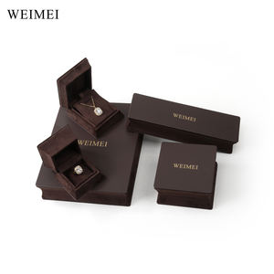 WElMEl cuero marrón papel anillo collar pulsera joyería de lujo cajas de embalaje personalizadas con inserto de terciopelo - Product Image 4