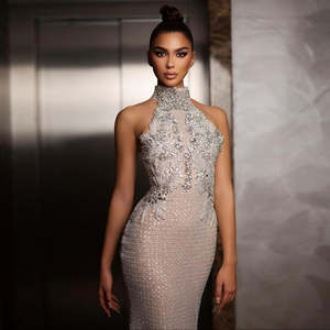 Ruolai ASA-SS73 2024 mùa hè buổi tối sexy Halter cổ <span class=keywords><strong>backless</strong></span> thanh lịch dài đính cườm Rhinestone Nàng Tiên Cá phụ nữ bên váy - Product Image 2