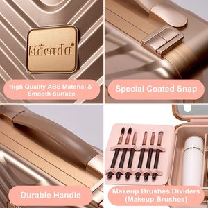 Trousse de maquillage avec miroir lumineux, organiseur portable et valise de transport pour maquilleurs et coiffeurs (or rose) - Product Image 5