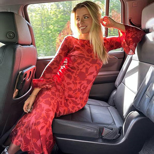 Robe maxi bohème transparente à col rond, manches longues, coupe ample, en polyester, pour un usage quotidien, robe décontractée pour femmes - Product Image 3