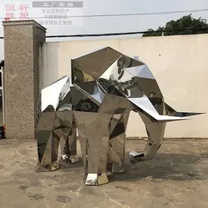 정원 잔디 야외 바닥 스테인레스 스틸 공예 가정 장식 전기 도금 거울 코끼리 조각
