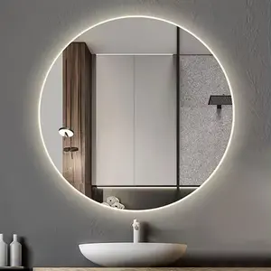 Bathroom Simple Decoration Big Size Round Shape White Black Frame Smart Touch Control Wall Makeup Vanity Lighting Mirrors