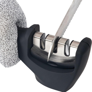 Afilador de Cuchillos de Cocina Personalizado al por Mayor, Piedra de Afilar de Cerámica y Diamante de Tres Etapas, Afilador de Cuchillos Manual Rápido - Product Image 2