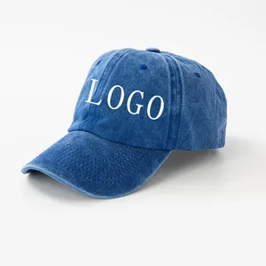 Custom Logo Unisex Adjustable Solid Blank 100% Washed Cotton Brushed Twill Distressed vintage washed baseball cap
