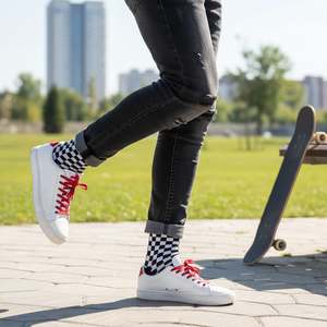 Colorful Daily Sporty Fancy <b>Socks</b> <b>Black</b> White Checkerboard Pattern Made Light Spandex Polyester Red Color One Fits All Cheap ODM - Product Image 3