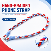 Sangle de téléphone tressée à la main avec logo personnalisé, 3 couleurs, cordon de téléphone tissé à porter en bandoulière, double anneau pour téléphone portable, appareil photo, clés, OEM ODM