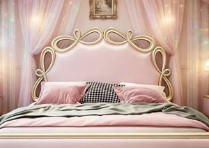 Premium Queen Size Pink Velvet Princess <b>Bed</b> With Gold Finish Bow Shaped Headboard For Kids Bedroom - Product Image 3